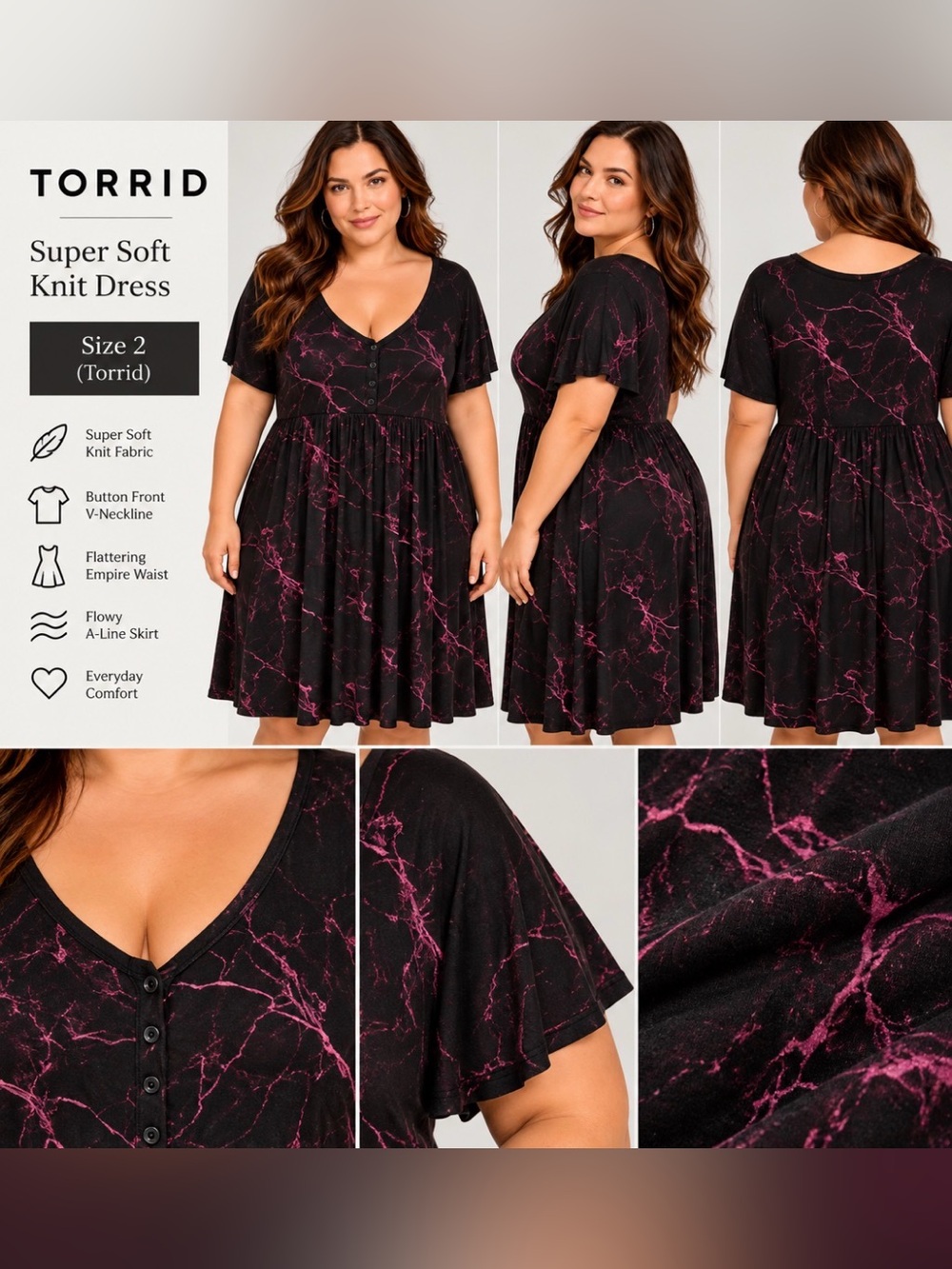 torrid Black Mini Dress with Pink Marble Print